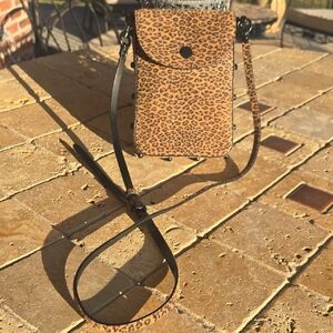 Rebecca Minkoff Leopard Print Crossbody/Phone Bag with Black Detail